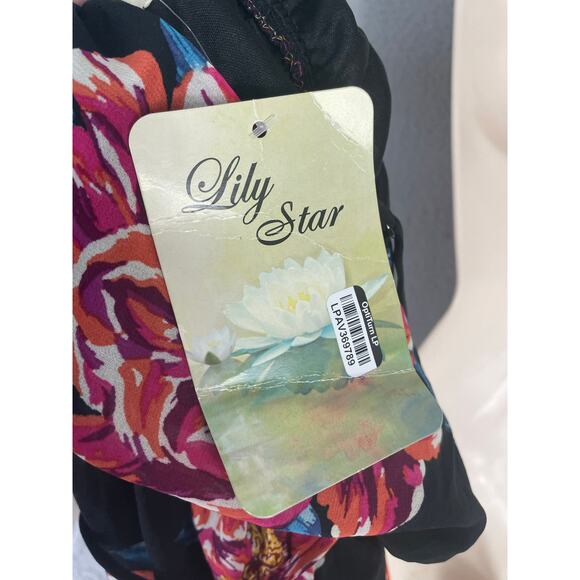 Lily Star Black Floral Maxi Dress Womens M Spaghetti Strap Boho‎ Sundress Flowy - Picture 5 of 14